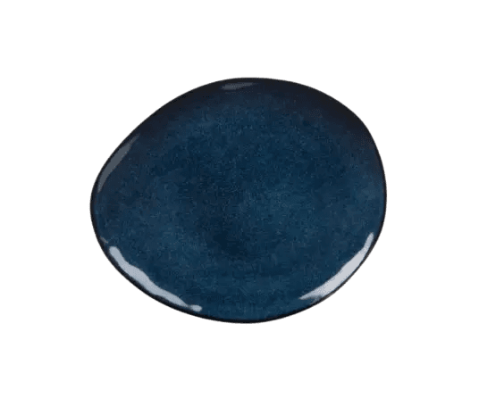 Assiette à entremet en grès bleu pétrole